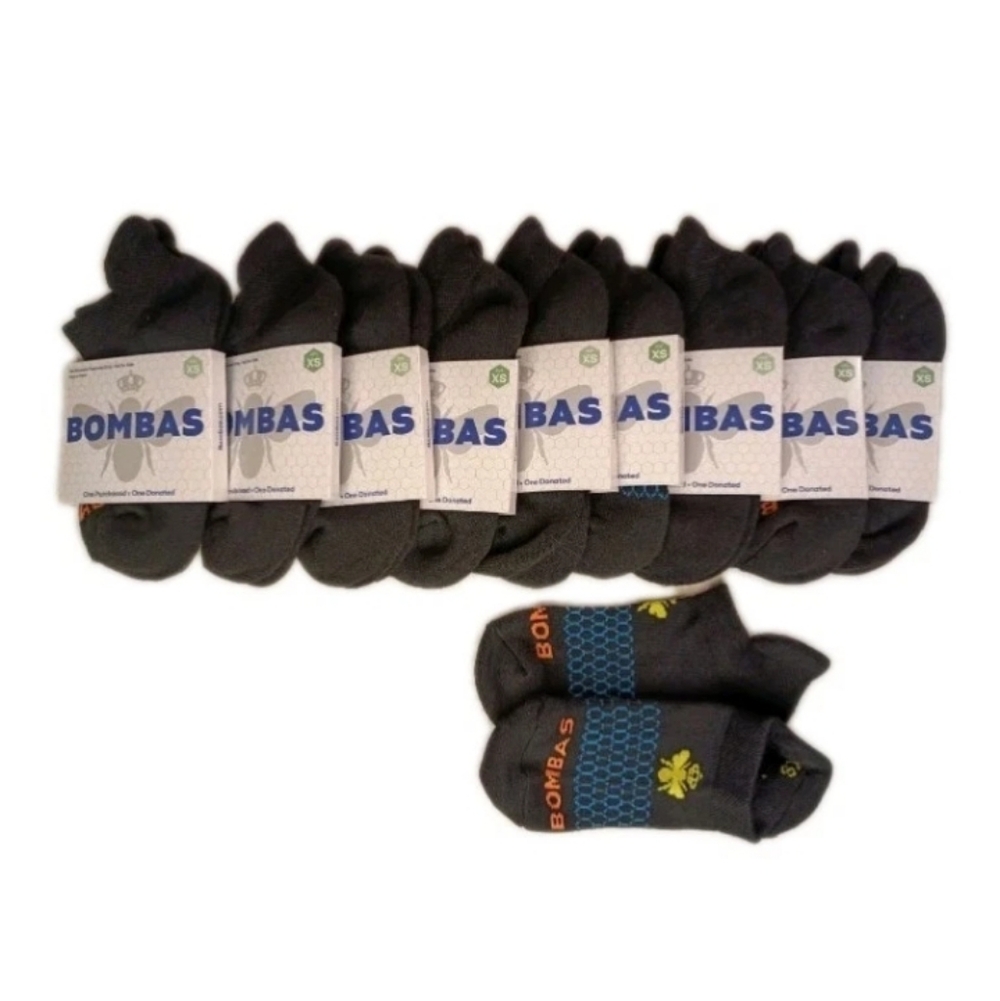 (10 Pairs) Bombas Ankle Socks XS Extra Small Women's Black NEW